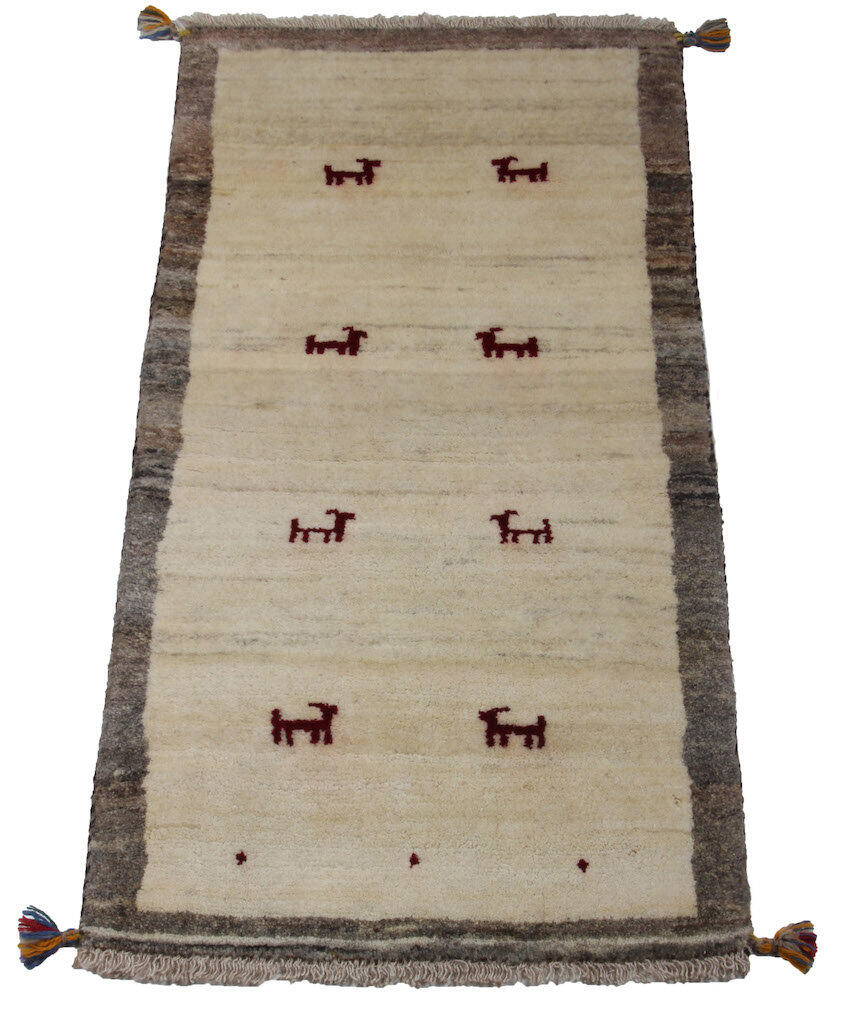 Handknuten Persisk Matta Gabbeh Shiraz Creme 63x123cm