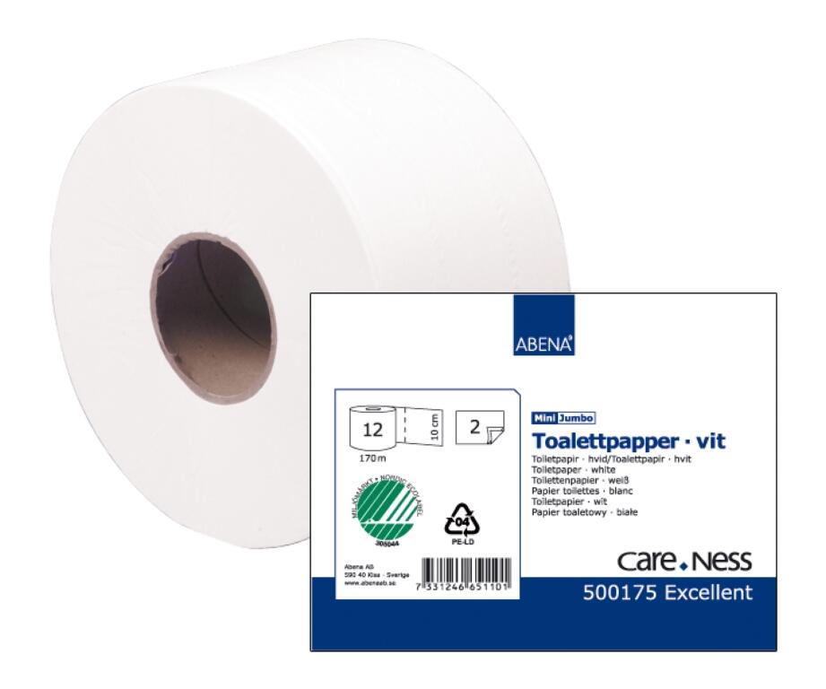 Toalettpapper Abena Jumbo Mini Care-Ness Excellent Vit 170m 12rl