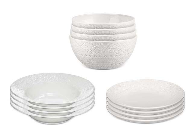 Servis set Tallrik & Djup Tallrik & Stor Skål Cult Design Orient Vit 12 delar