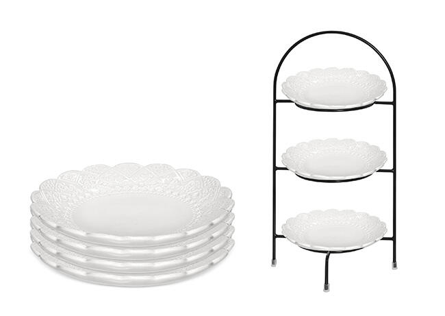 Servis set Assiett & Trippelställ Cult Design Orient Vit 4 delar