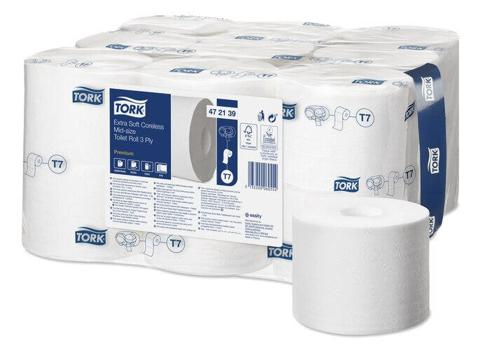 Toalettpapper Tork T7 Mid-size Premium 3-lagers Vit 63.3m 18rl