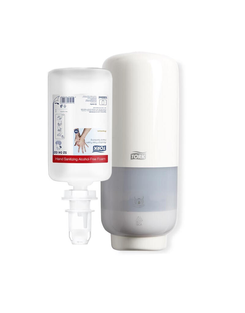 Handdesinfektion Tork Skum Utan Alkohol S4 1L 6st med Vit Dispenser