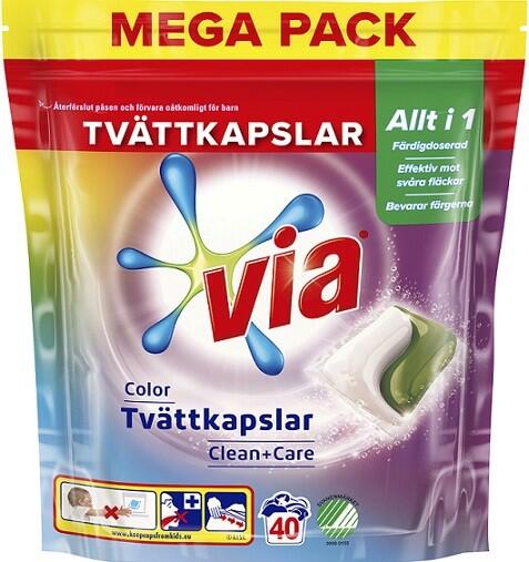 Tvättmedelskapslar Diversey Via Color Clean+Care 40st