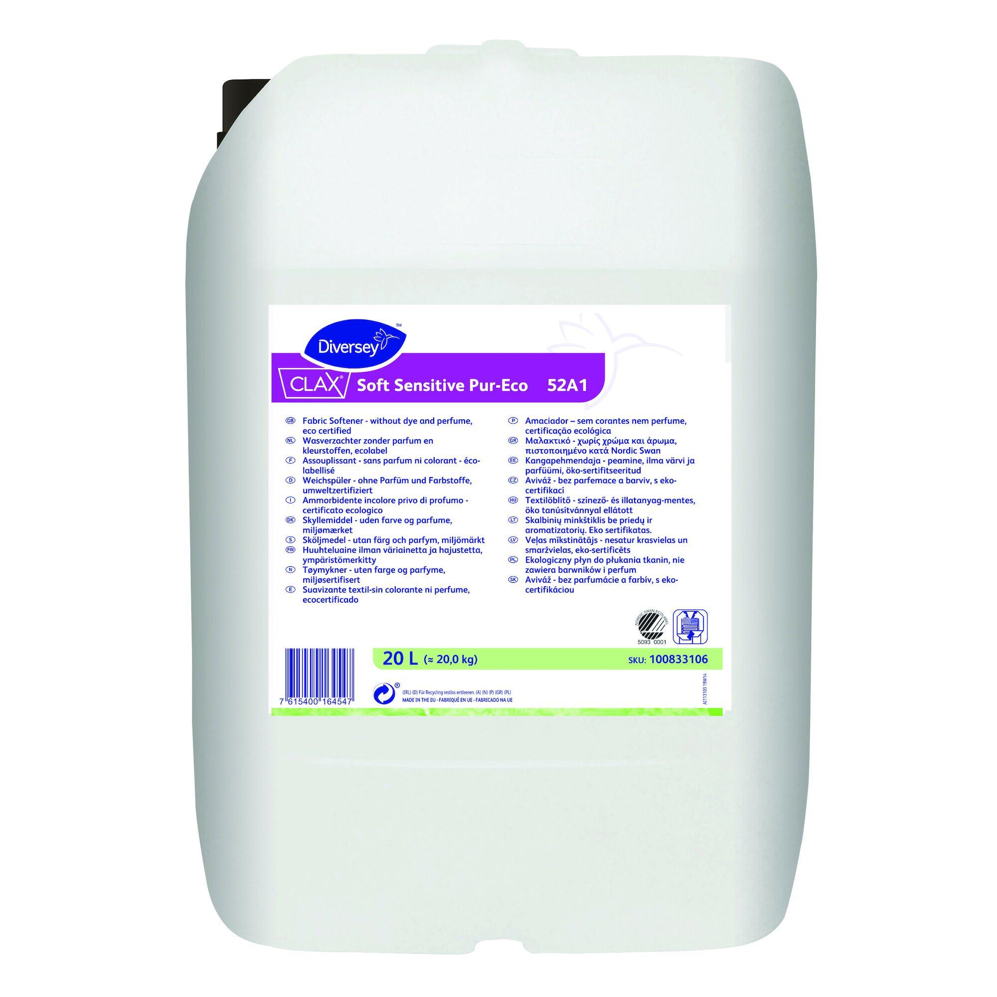 Sköljmedel Diversey Clax Soft Sensitive Pur-Eco 52A1 20L