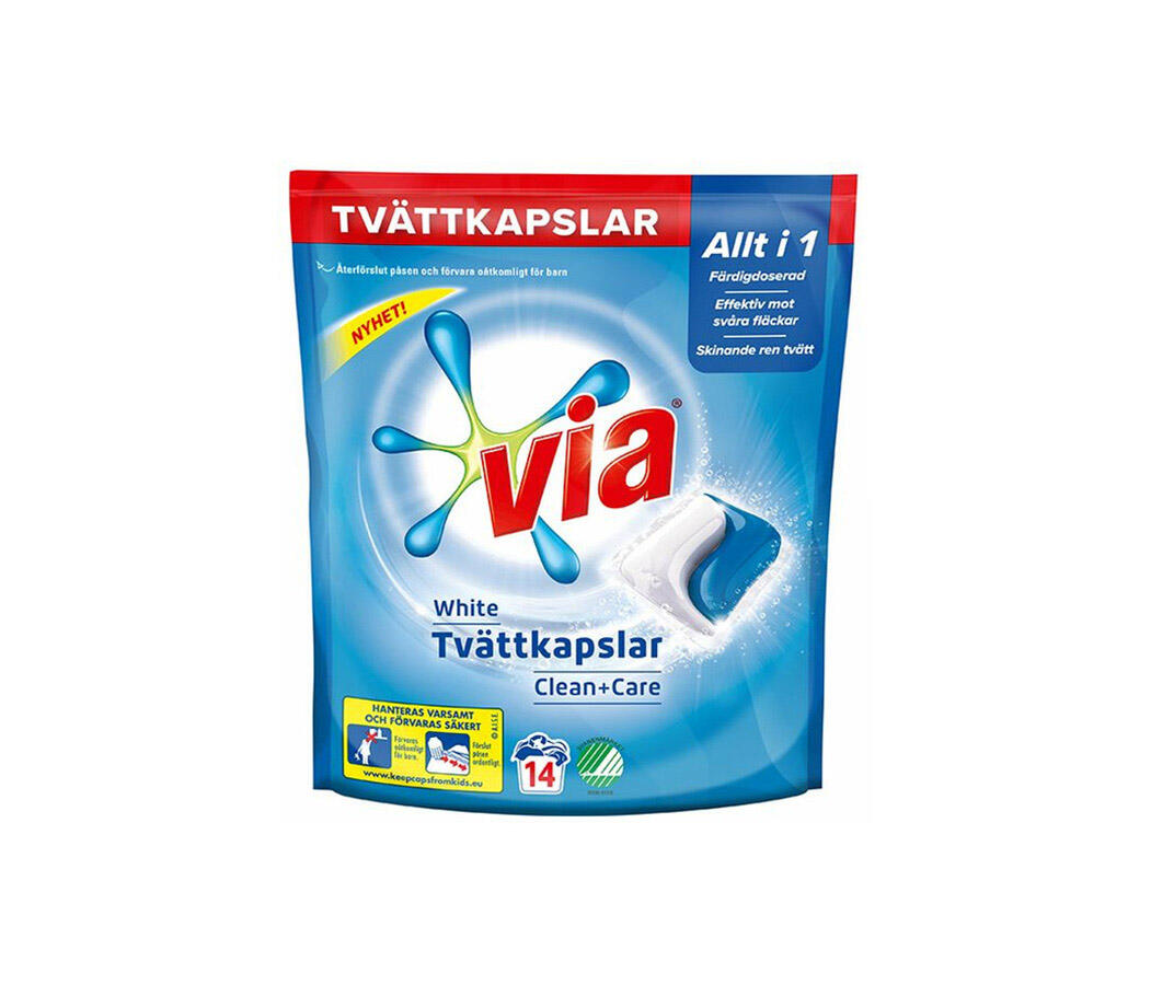 Tvättmedelkapslar Diversey Via Clean+Care Vit 14st