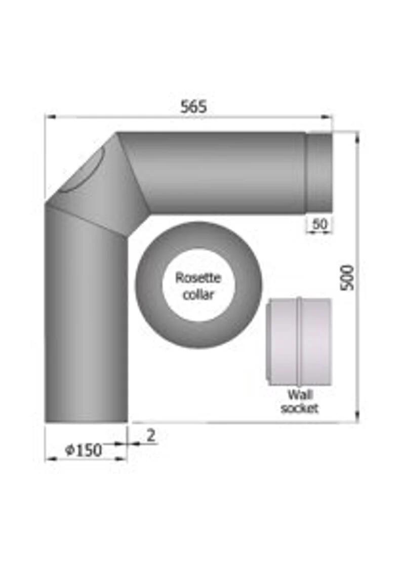 Rökrör Kaminex Komplett Grå 150 mm, Längd 300 mm