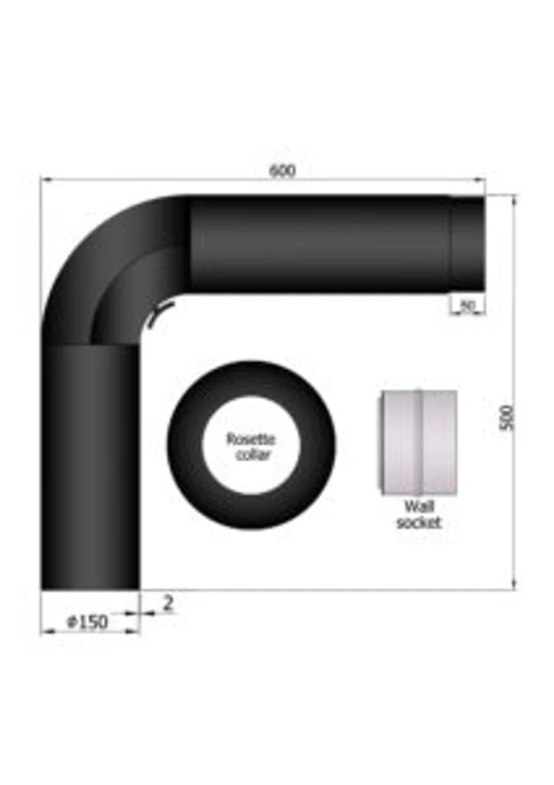 Rökrör Kaminex Komplett Rund Svart Ø150 mm, Längd 250 mm