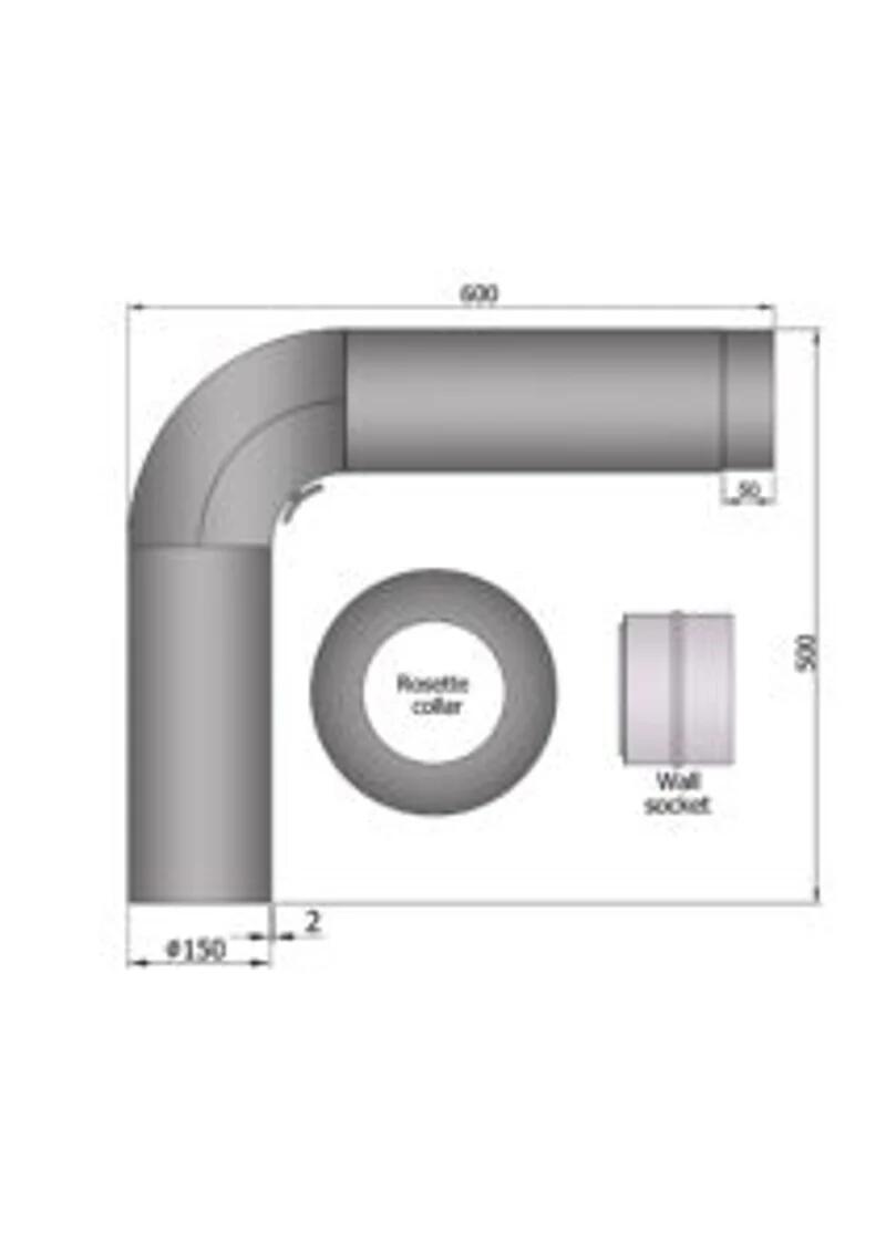 Rökrör Kaminex Komplett Rund Grå 150 mm, Längd 250 mm