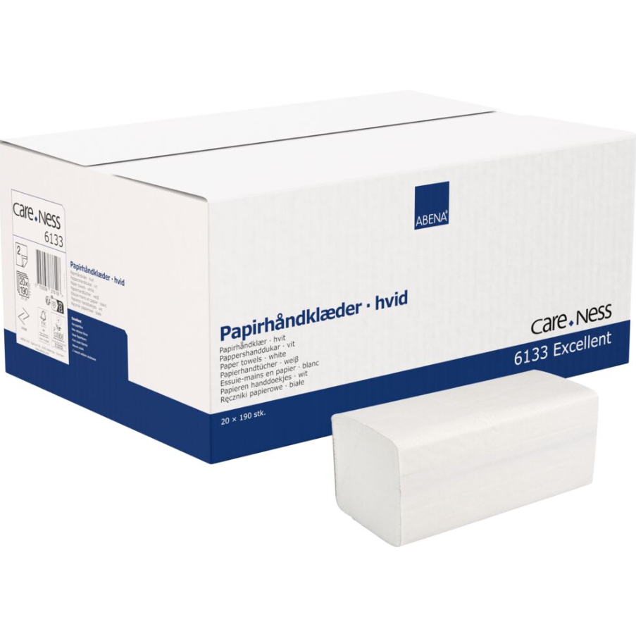 Pappershanddukar Abena Care-Ness Excellent 2-lags V-vikt 20fp