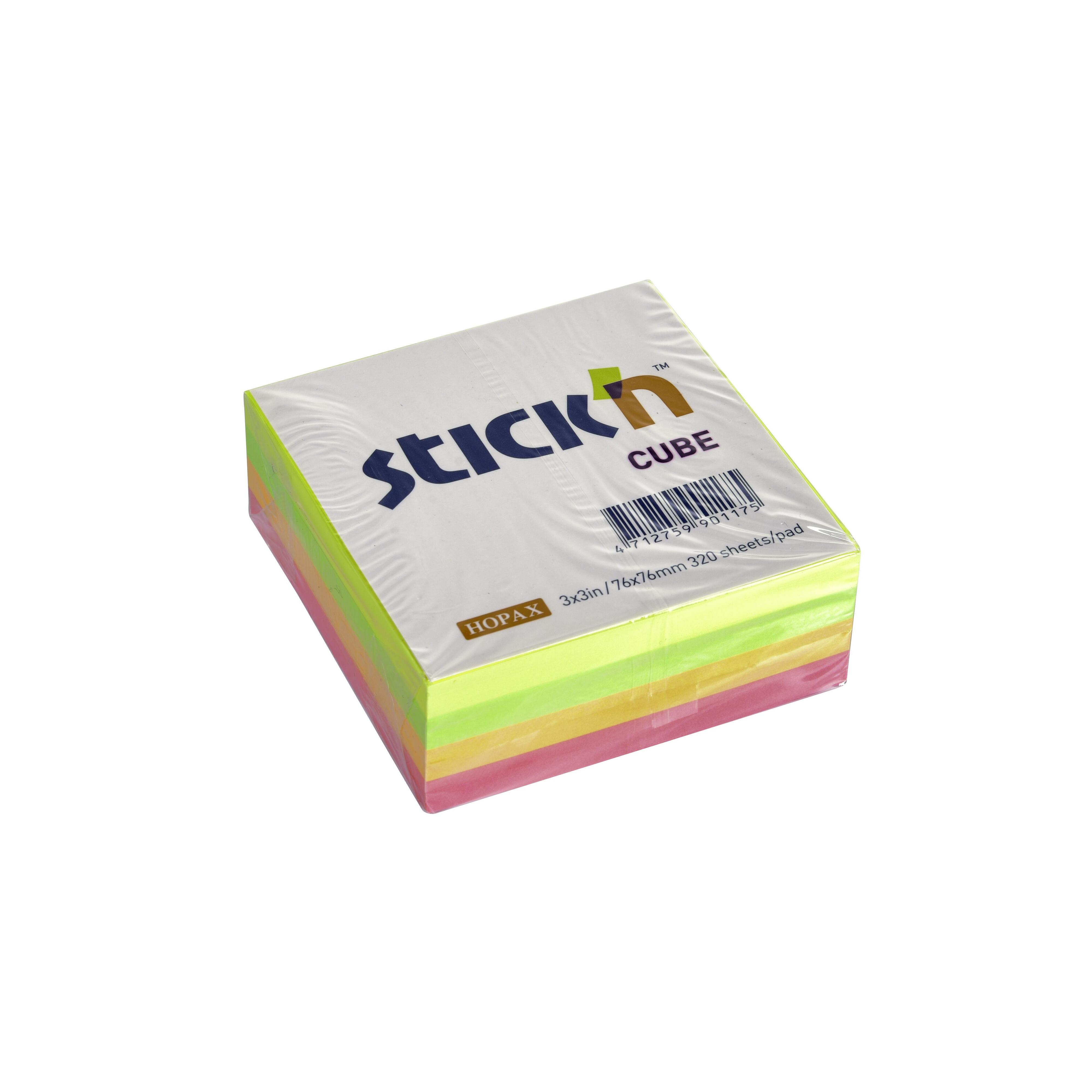 Notisblock Stick´n Cube Neon Mix Färg 76x76mm 320 Blad