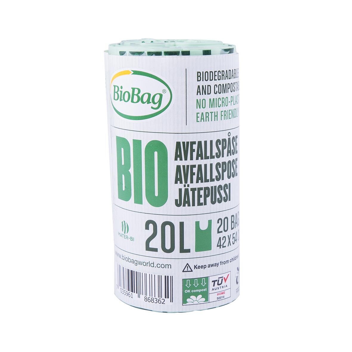 Avfallspåse Biobag Komposterbar 20L 15my 420x540mm 20st/rul