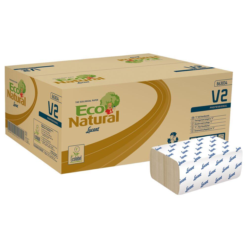 Pappershandduk Lucart Eco Natural 2-lag V-vikt Natur 20fp