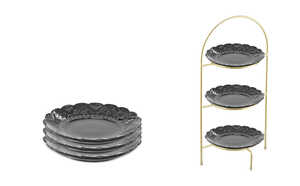 Servis set Assiett & Trippelställ Cult Design Orient Svart 4 delar