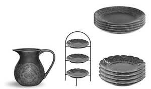 Servis set Tallrik, Assiett, Kanna & Trippelställ Cult Design Orient Asfalt 10 d