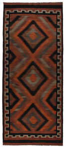 Handknuten Afghan Matta Kelim Orange/Svart 131x320cm